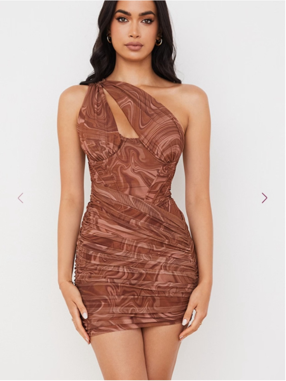 House of CB Clementine Swirl Print Cut Out Mini Dress Brown Size XS